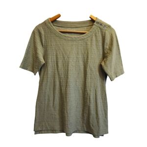 🌼3‎ for $15🦋 TALBOTS Boat Neck Button Shoulder All Cotton Tee Olive X Small